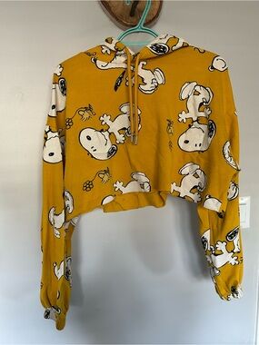 Peanuts Yellow Hooded Pullover with Snoopy Detail